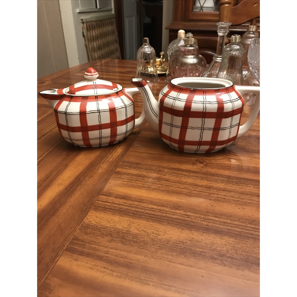 vintage‎ japanese Russet plaid teapot coffee pot